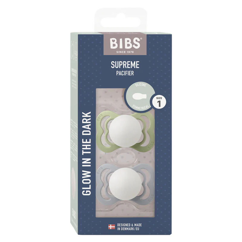 Bibs  Schnuller Supreme Silikon 0-6 Monate 'Glow in the Dark'  Sage/Cloud - Image 6
