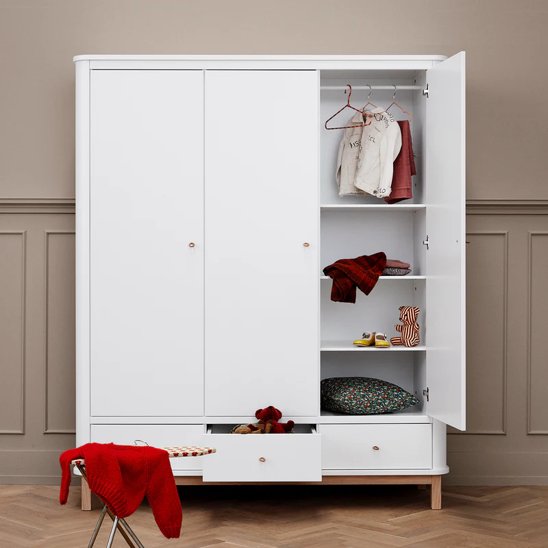 Oliver Furniture  Wood Kleiderschrank 3-türig  Weiss/Eiche - Image 6
