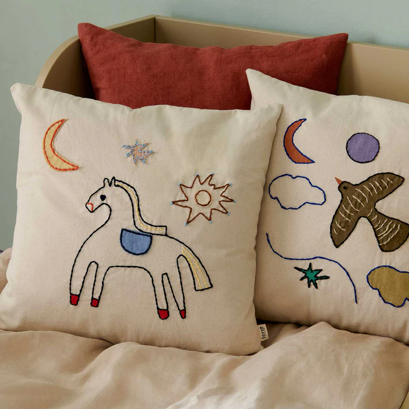Ferm Living  Besticktes Kissen 'Naive'  Bird - Image 3