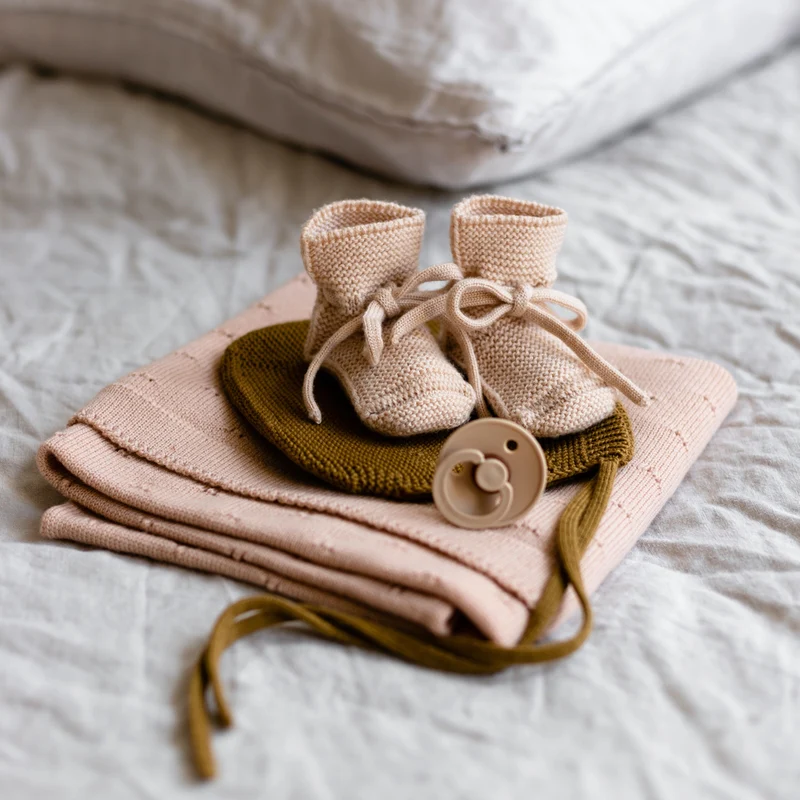 Hvid  Baby Strickschuhe  Apricot - Image 3