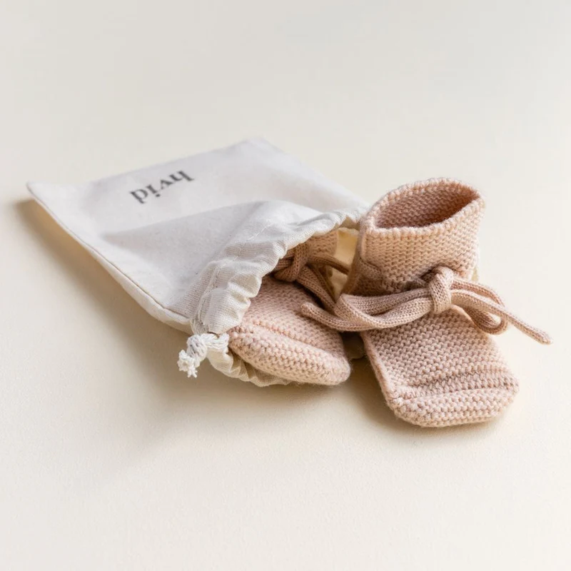 Hvid  Baby Strickschuhe  Apricot - Image 5