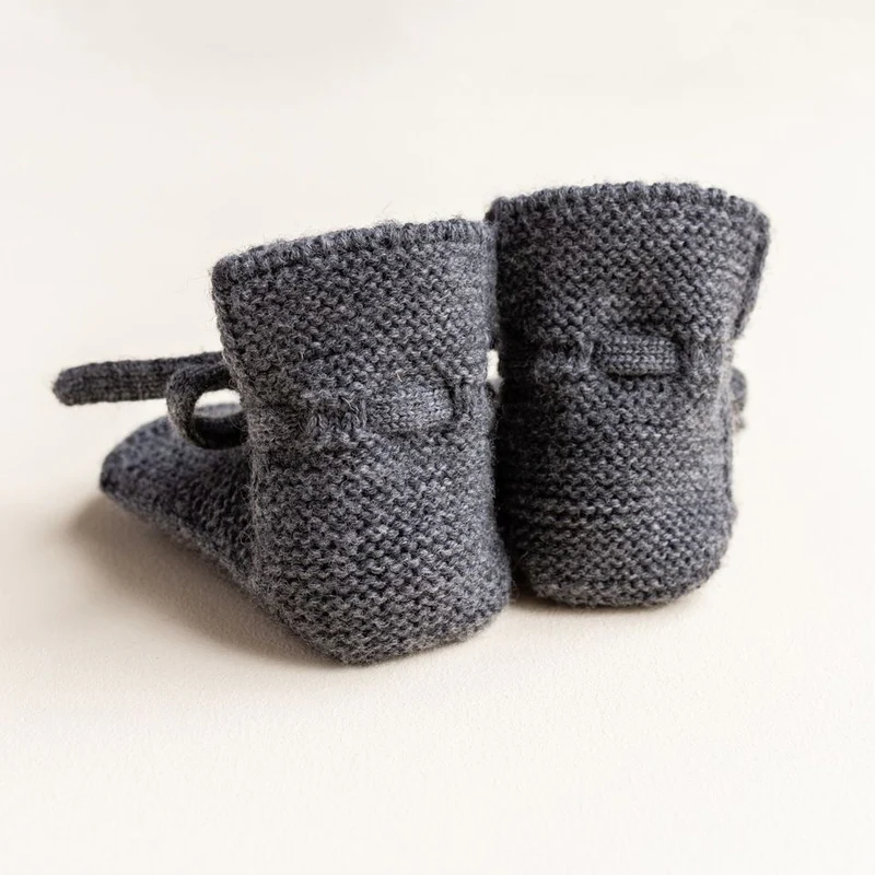 Hvid  Baby Strickschuhe Booties  Charcoal - Image 3