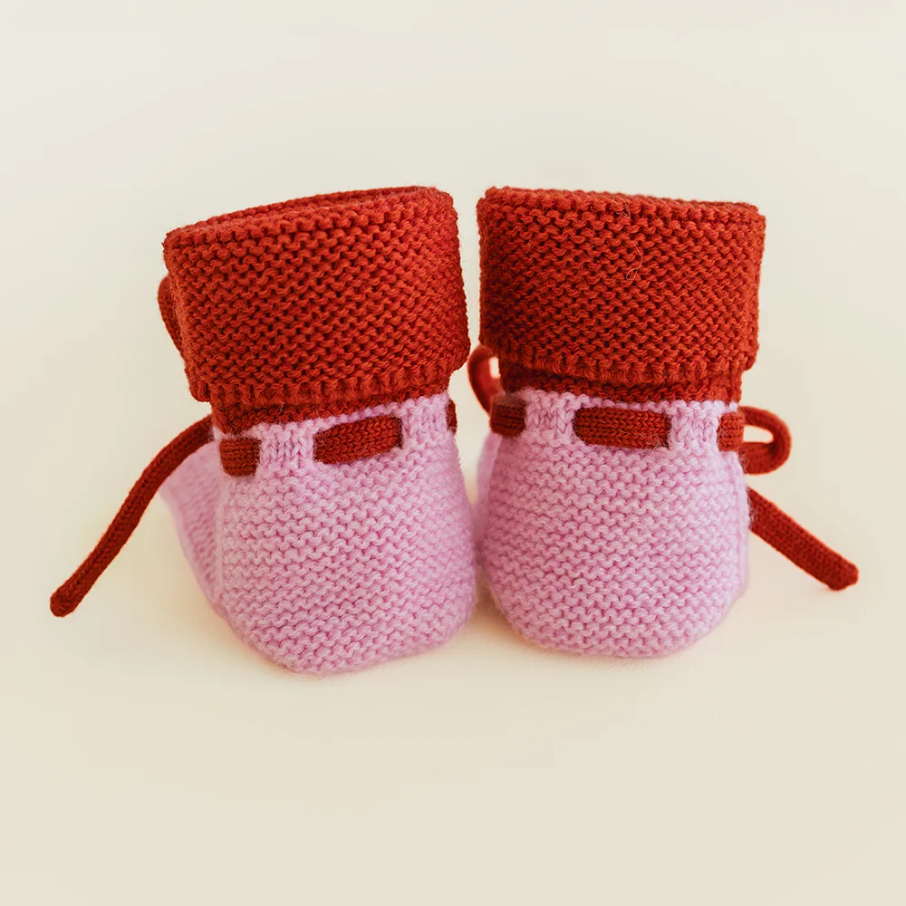 Hvid  Baby Strickschuhe Booties  Cotton Candy/Red - Image 3