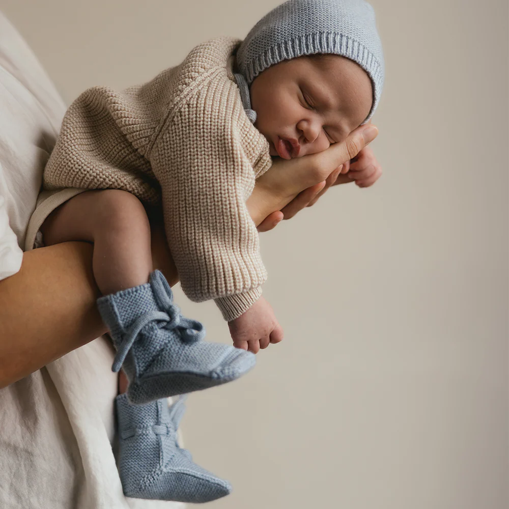 Hvid  Baby Strickschuhe Booties  Light Blue - Image 2