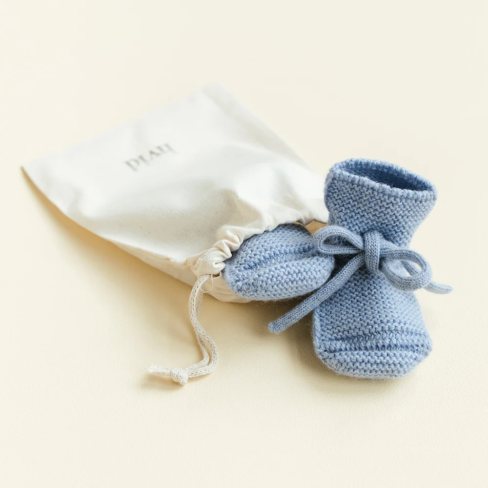 Hvid  Baby Strickschuhe Booties  Light Blue - Image 3