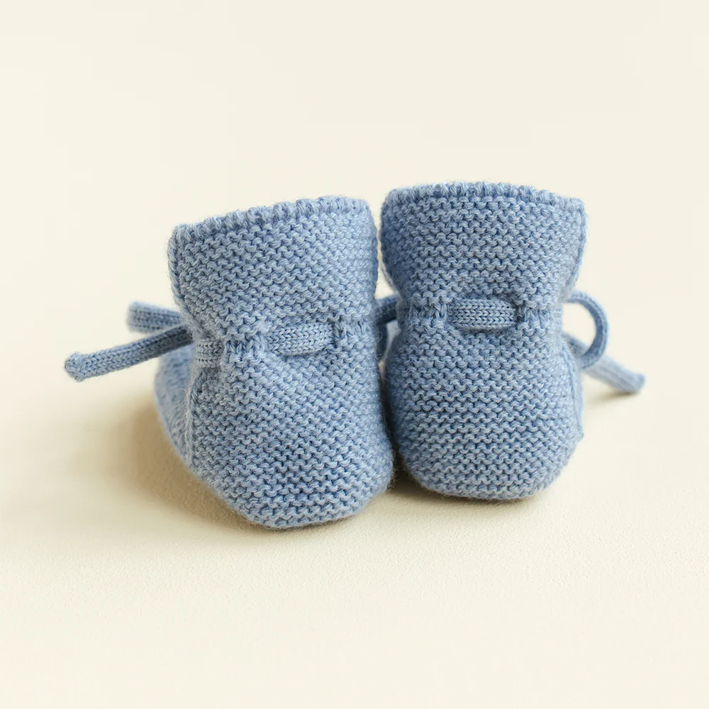 Hvid  Baby Strickschuhe Booties  Light Blue - Image 4
