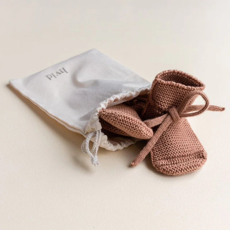 Hvid  Baby Strickschuhe Booties  Terracotta - Image 3