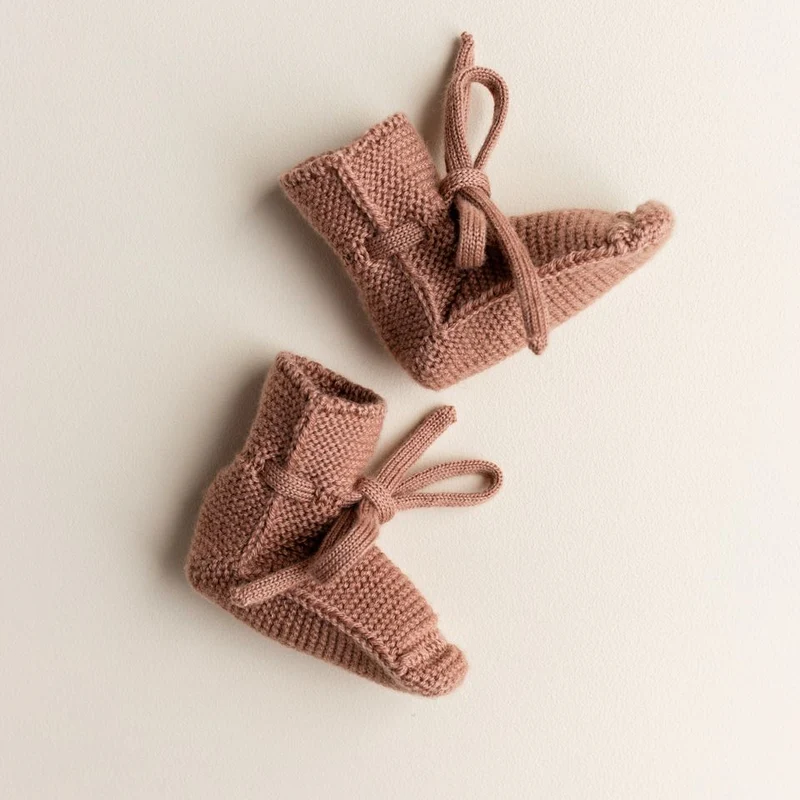 Hvid  Baby Strickschuhe Booties  Terracotta - Image 5
