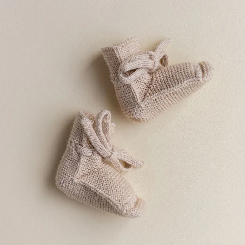 Hvid  Baby Strickschuhe  Oat - Image 3