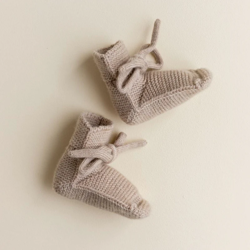 Hvid  Baby Strickschuhe  Sand - Image 3