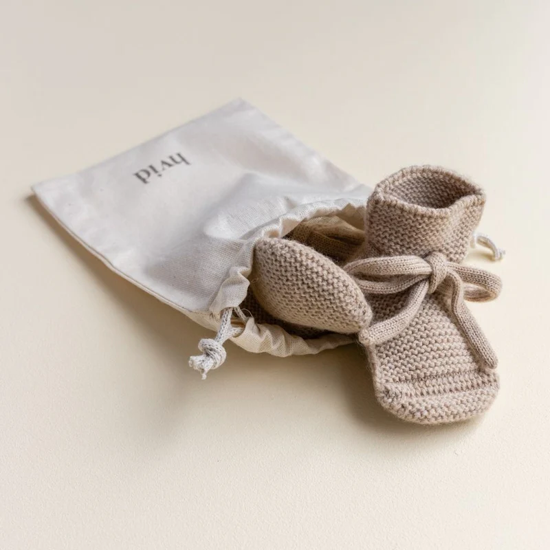 Hvid  Baby Strickschuhe  Sand - Image 5