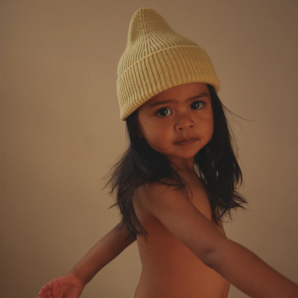 Hvid  Kids Beanie Fonzie  Light Yellow - Image 6