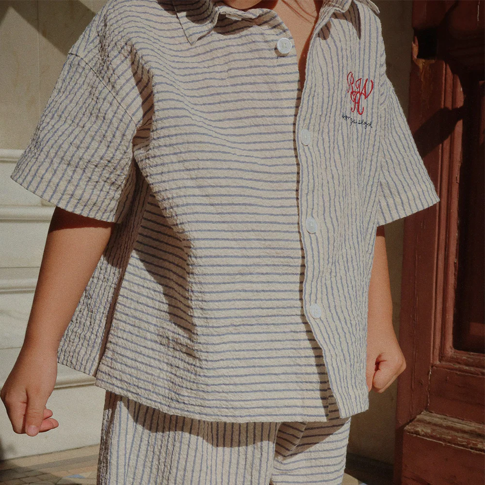 Konges Sløjd Seersucker-Hemd 'RHW X KS' Duo Stripe Blue - Image 6