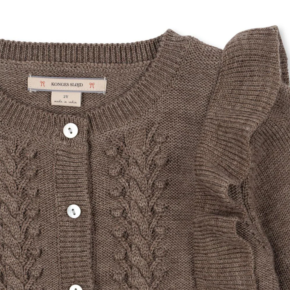 Konges Sløjd Woll-Cardigan mit Rüschen 'Fiol' Bunny Brown Melange - Image 2