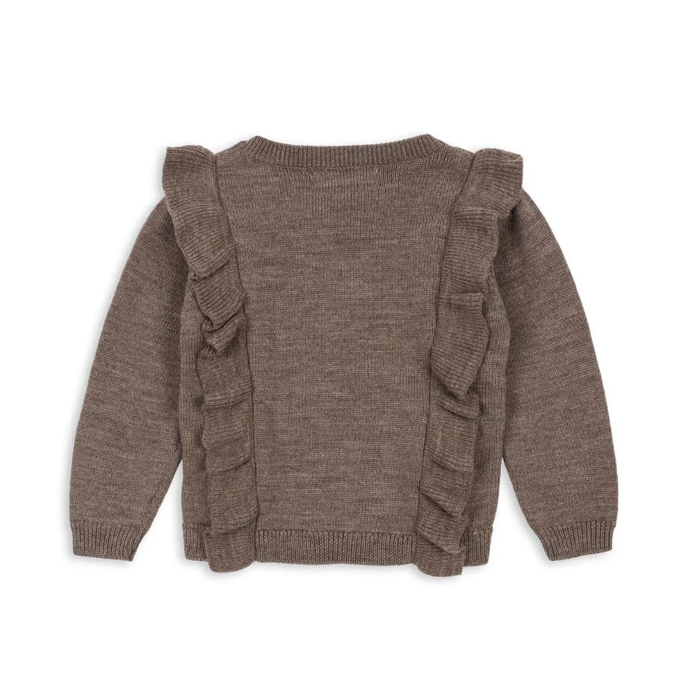 Konges Sløjd Woll-Cardigan mit Rüschen 'Fiol' Bunny Brown Melange - Image 3