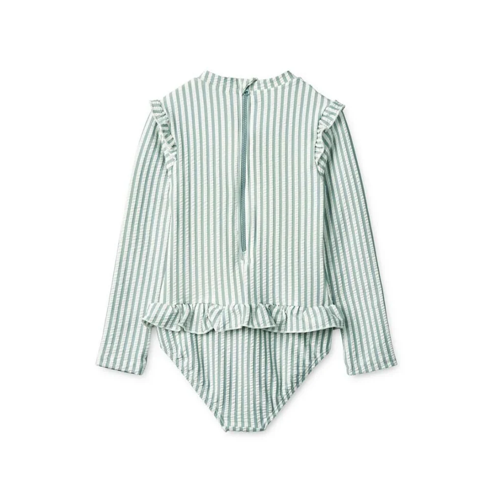 Liewood  Baby Seersucker Badeanzug 'Sille' Sea Blue/White - Image 2