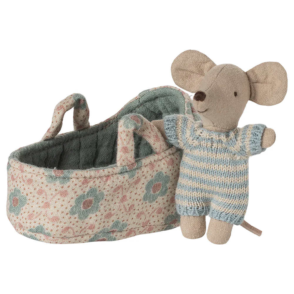 Maileg  Babymaus in Tragekorb Blue - Image 3