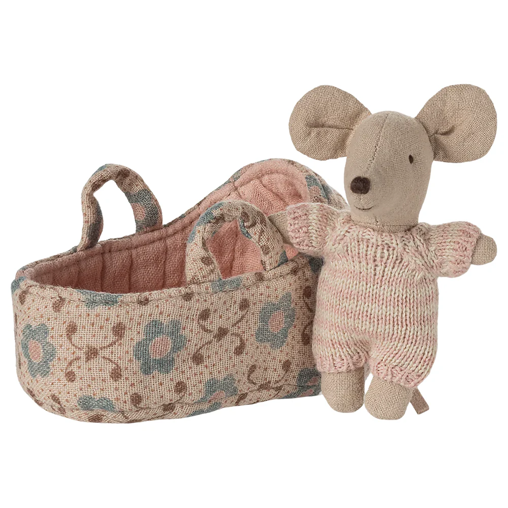Maileg  Babymaus in Tragekorb Rose - Image 5