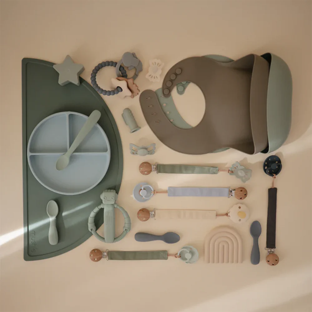 Mushie Schnullerkette aus Leinen 2er-Set Olive/Shifting Sands - Image 3