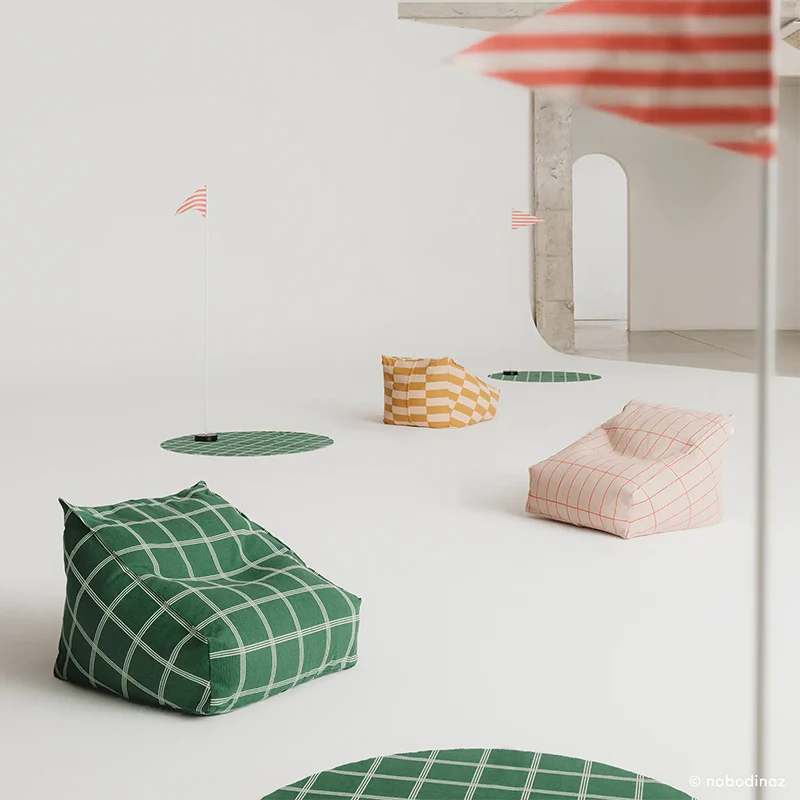 Nobodinoz Armchair Sitzsack 'Vibes' Green White Windowpane - Image 2
