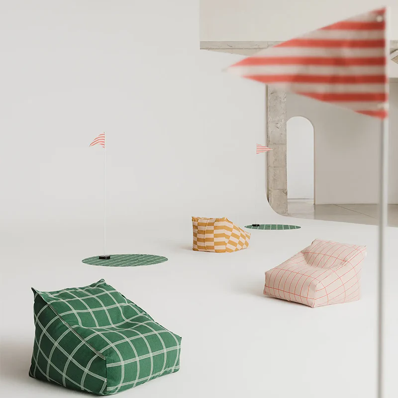 Nobodinoz Armchair Sitzsack 'Vibes' Pink Red Grid - Image 2