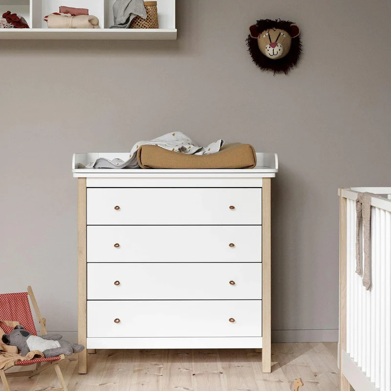 Oliver Furniture  Wood Wickelkommode 4 Schubladen mit Wickelplatte  Weiss/Eiche - Image 2