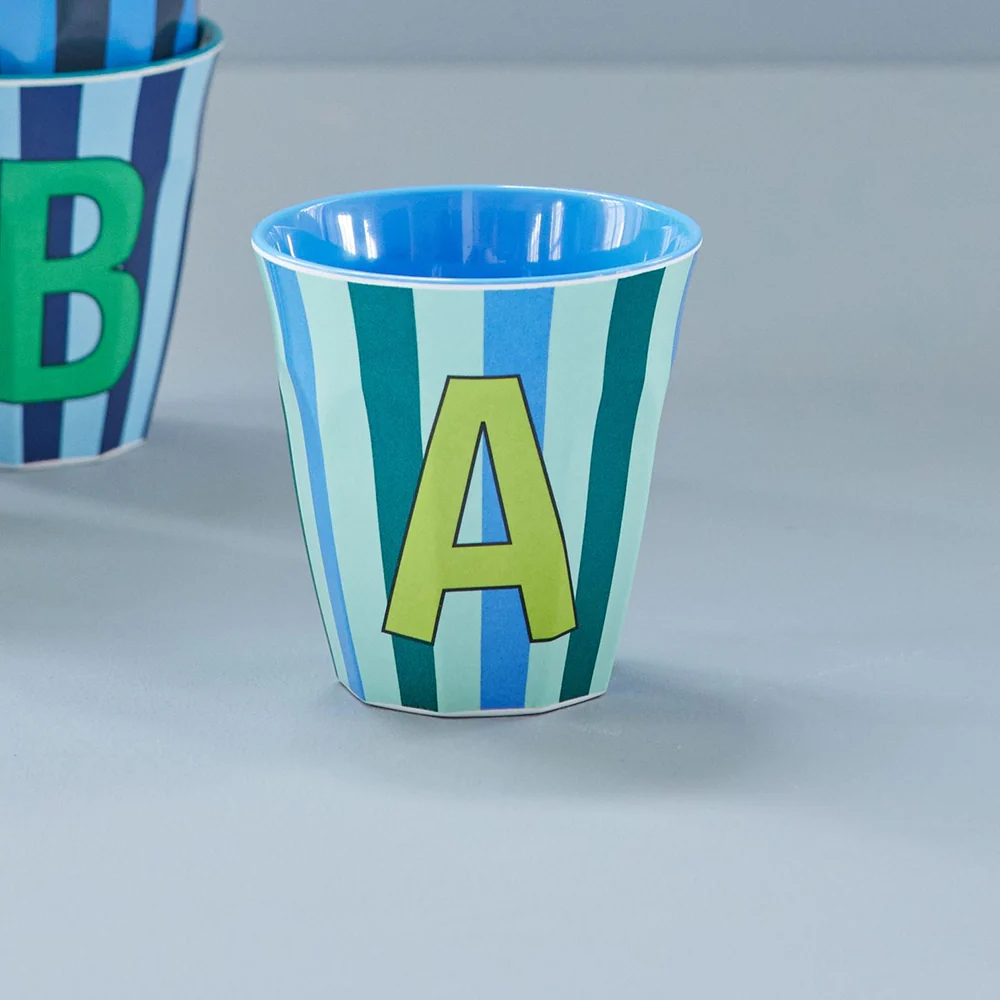 Rice  Melamin Becher Mittel 'Buchstabe A' Multicolor Stripes Blue - Image 2