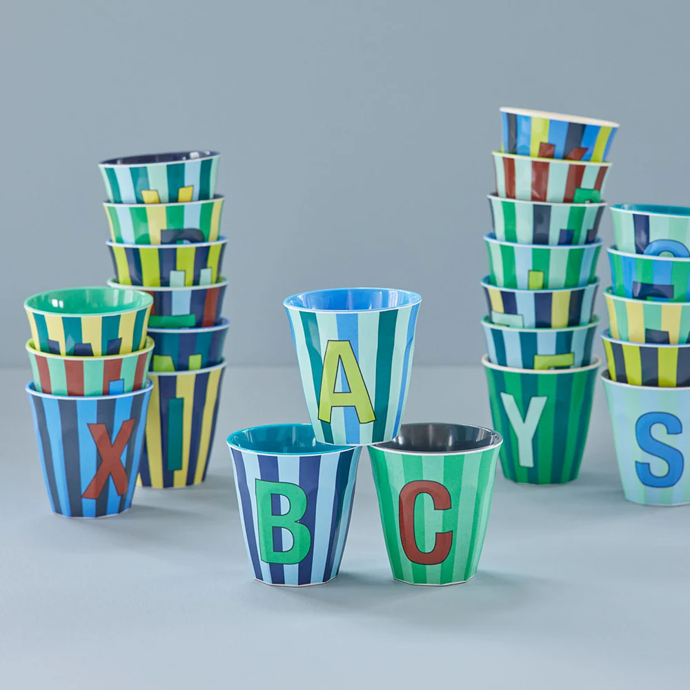 Rice  Melamin Becher Mittel 'Buchstabe A' Multicolor Stripes Blue - Image 3