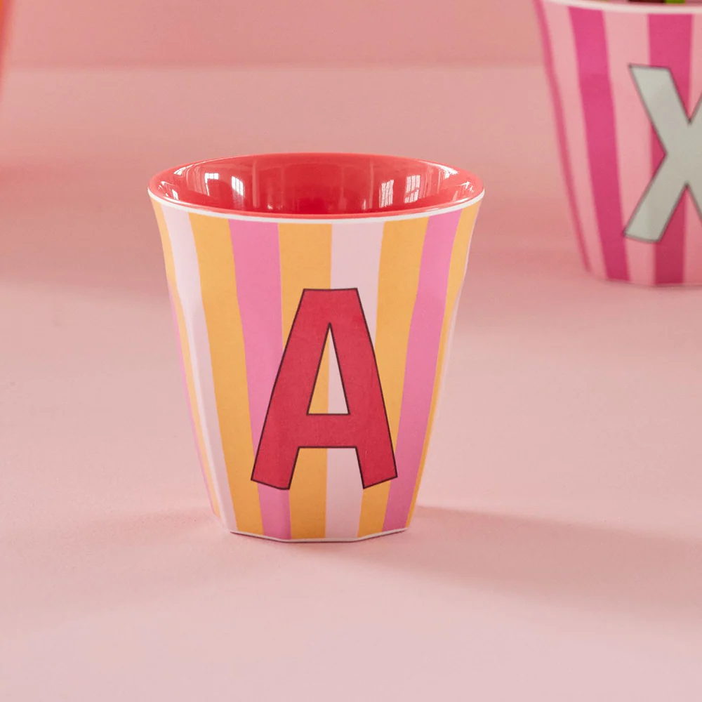 Rice  Melamin Becher Mittel 'Buchstabe A' Multicolor Stripes Pink - Image 2