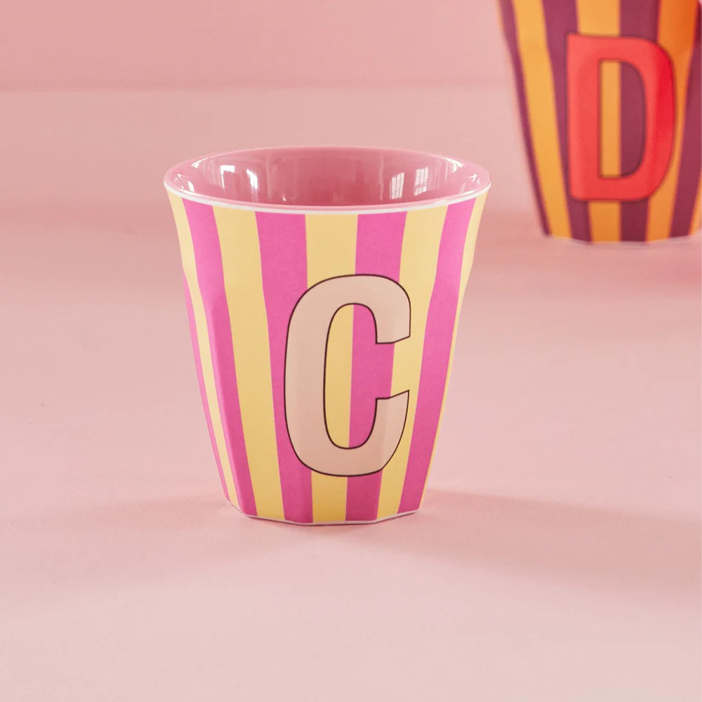 Rice  Melamin Becher Mittel 'Buchstabe C' Multicolor Stripes Pink - Image 2