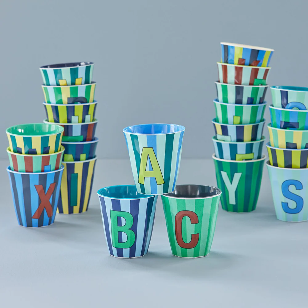 Rice  Melamin Becher Mittel 'Buchstabe D' Multicolor Stripes Green - Image 2