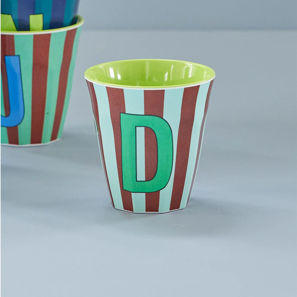 Rice  Melamin Becher Mittel 'Buchstabe D' Multicolor Stripes Green - Image 3