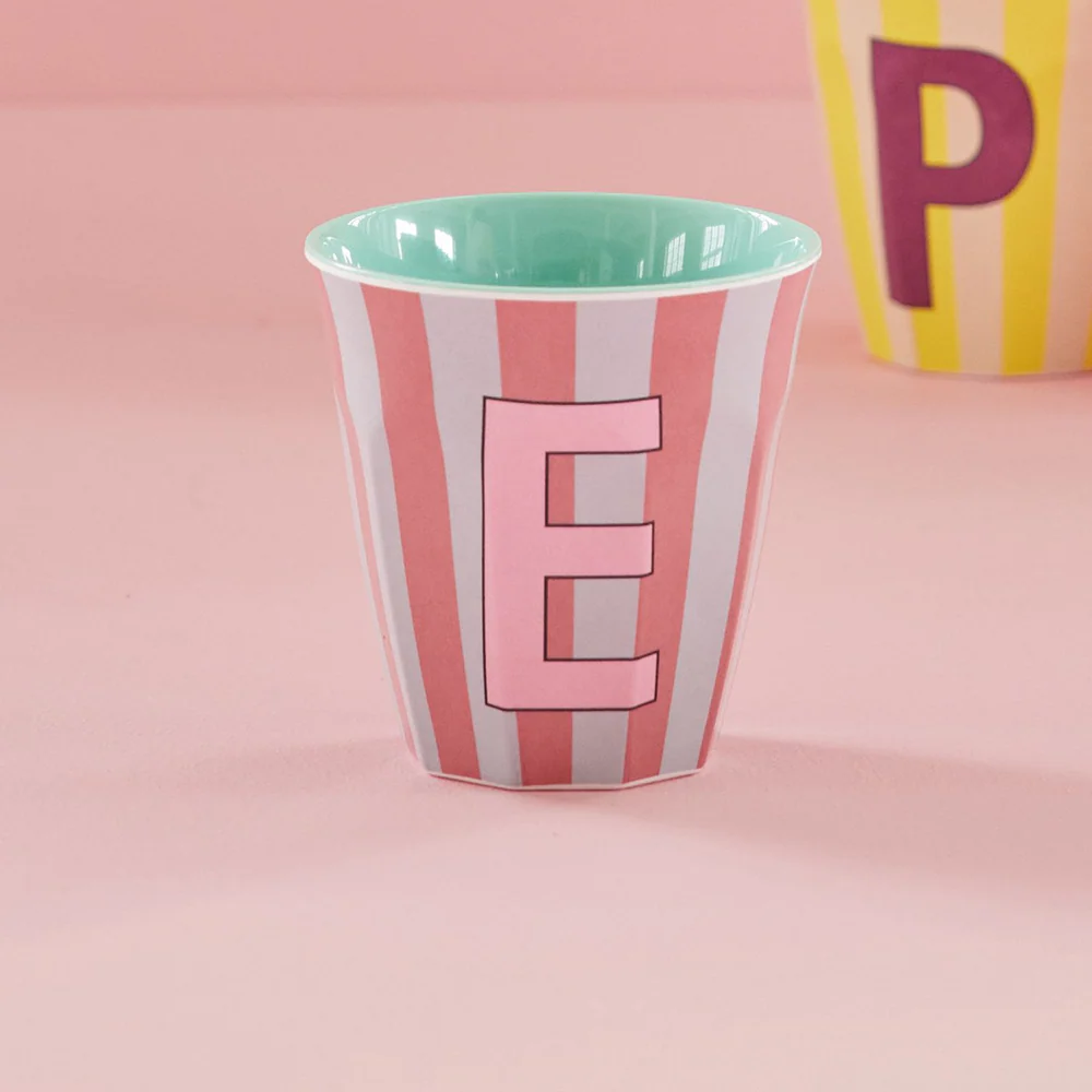 Rice  Melamin Becher Mittel 'Buchstabe E' Multicolor Stripes Mint - Image 2