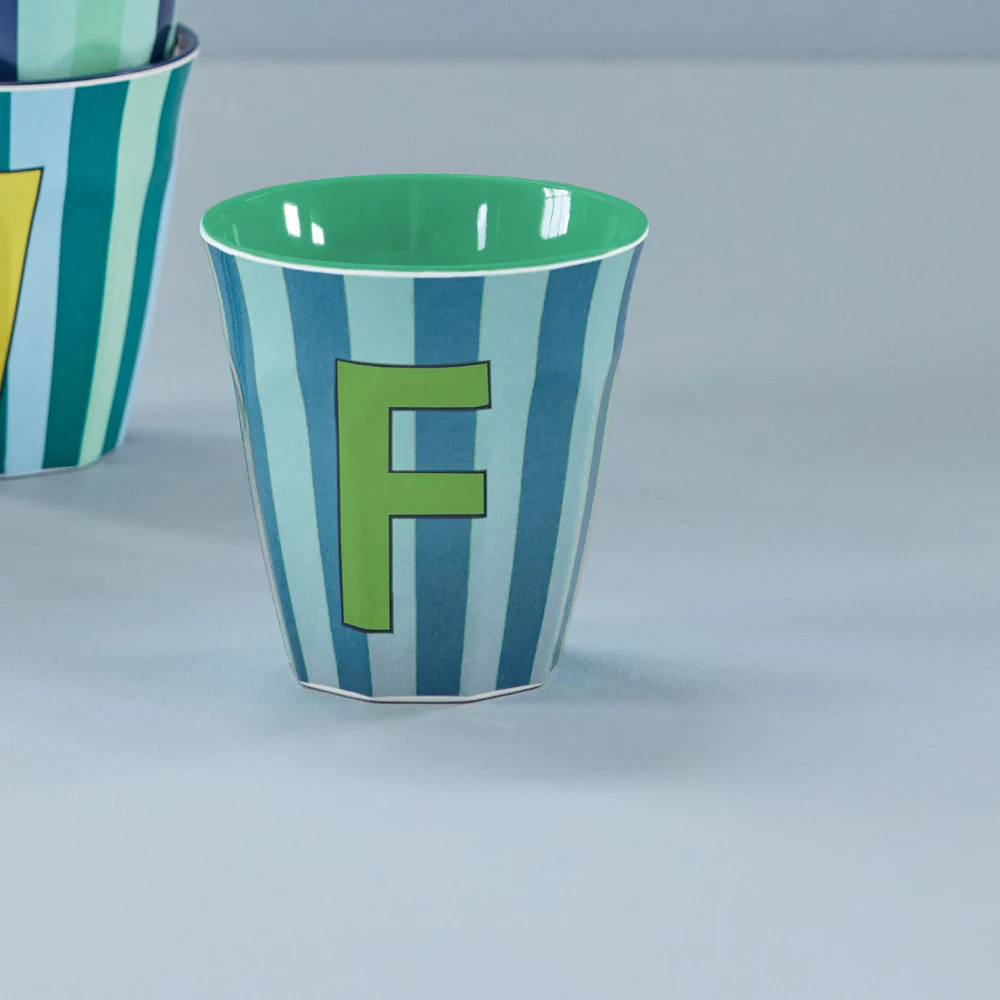 Rice  Melamin Becher Mittel 'Buchstabe F' Multicolor Stripes Green - Image 2