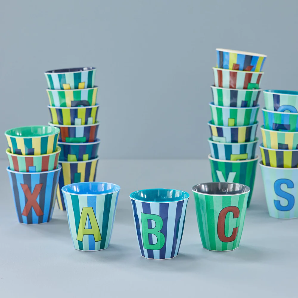 Rice  Melamin Becher Mittel 'Buchstabe F' Multicolor Stripes Green - Image 3