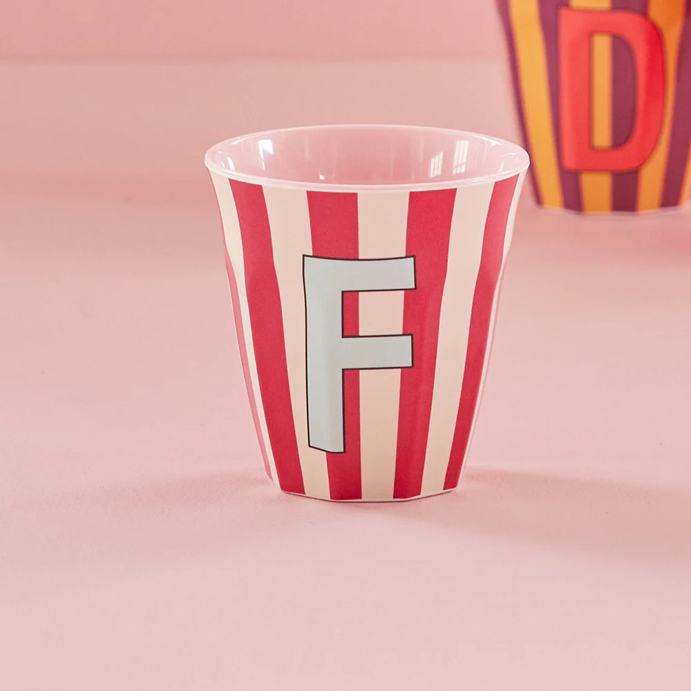 Rice  Melamin Becher Mittel 'Buchstabe F' Multicolor Stripes Pink - Image 2