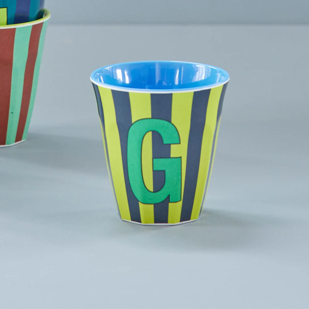 Rice  Melamin Becher Mittel 'Buchstabe G' Multicolor Stripes Blue - Image 2