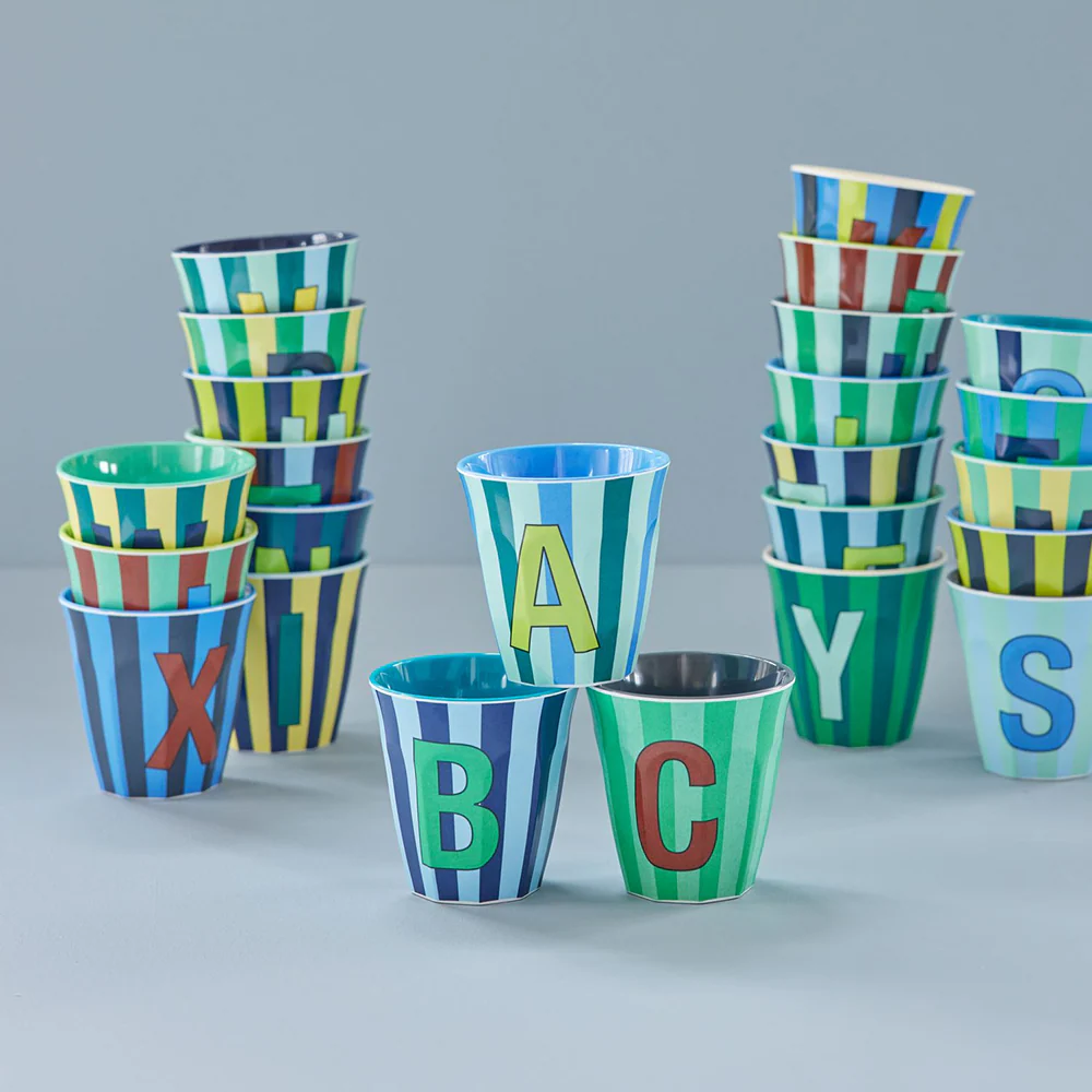 Rice  Melamin Becher Mittel 'Buchstabe G' Multicolor Stripes Blue - Image 3