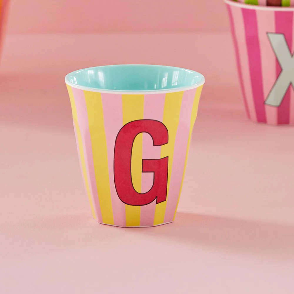 Rice  Melamin Becher Mittel 'Buchstabe G' Multicolor Stripes Mint - Image 2