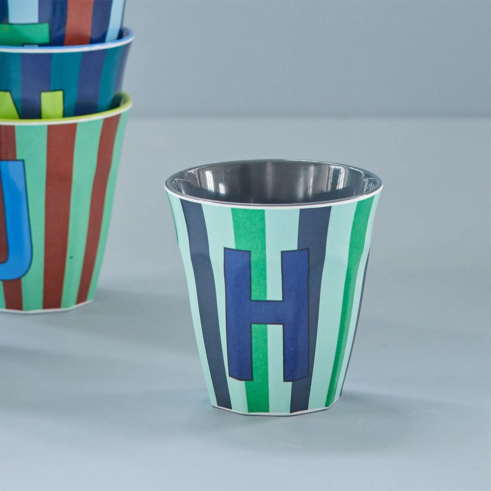 Rice  Melamin Becher Mittel 'Buchstabe H' Multicolor Stripes Blue - Image 2