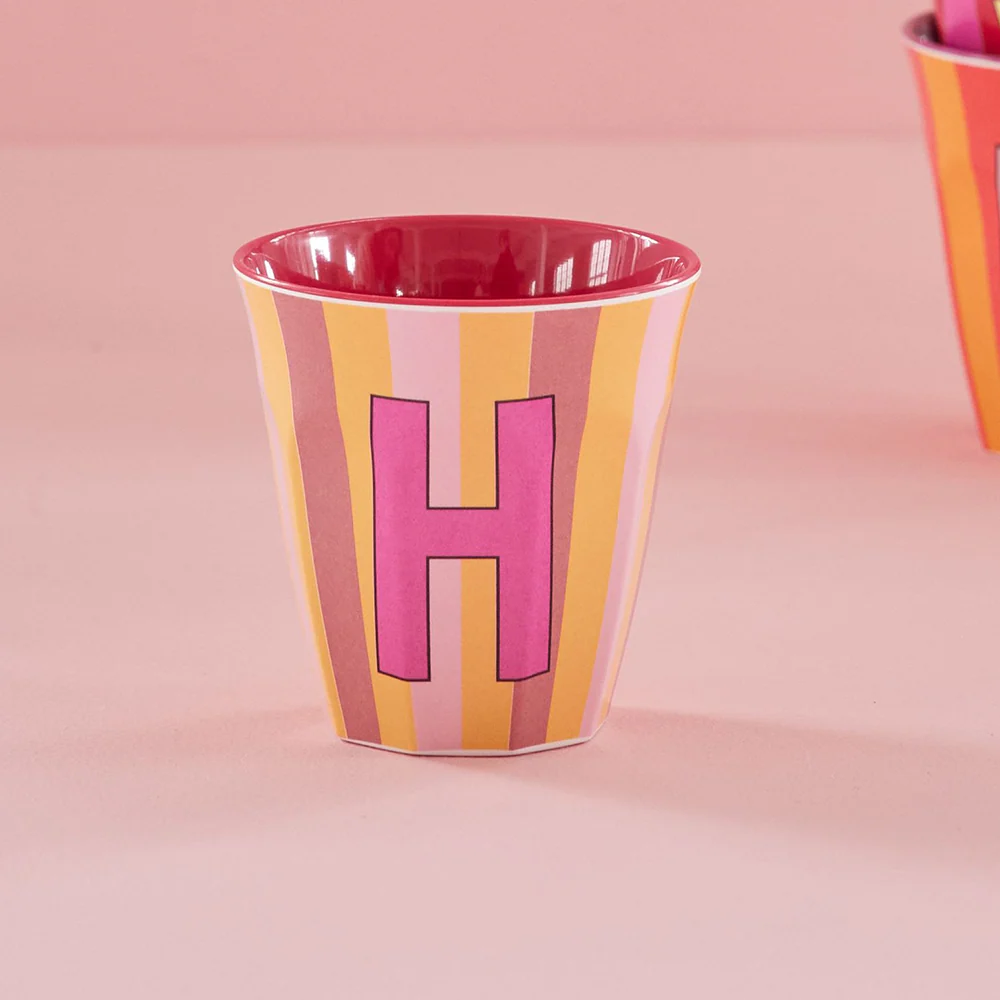 Rice  Melamin Becher Mittel 'Buchstabe H' Multicolor Stripes Pink - Image 2