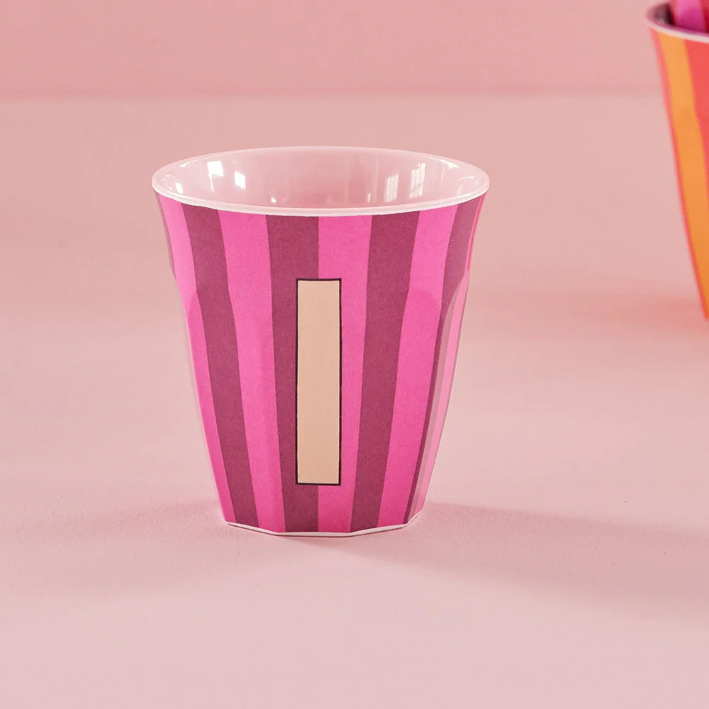 Rice  Melamin Becher Mittel 'Buchstabe I' Multicolor Stripes Pink - Image 3