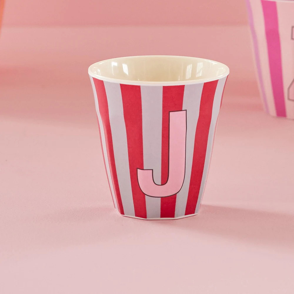 Rice  Melamin Becher Mittel 'Buchstabe J' Multicolor Stripes - Image 2