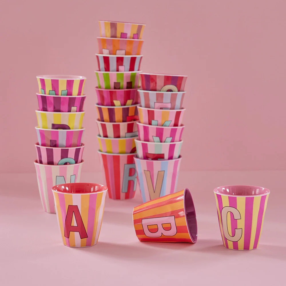 Rice  Melamin Becher Mittel 'Buchstabe J' Multicolor Stripes - Image 3