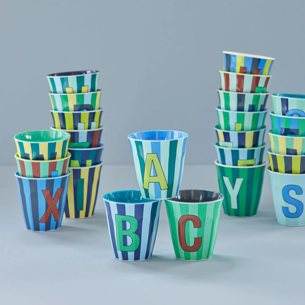 Rice  Melamin Becher Mittel 'Buchstabe J' Multicolor Stripes Green - Image 3