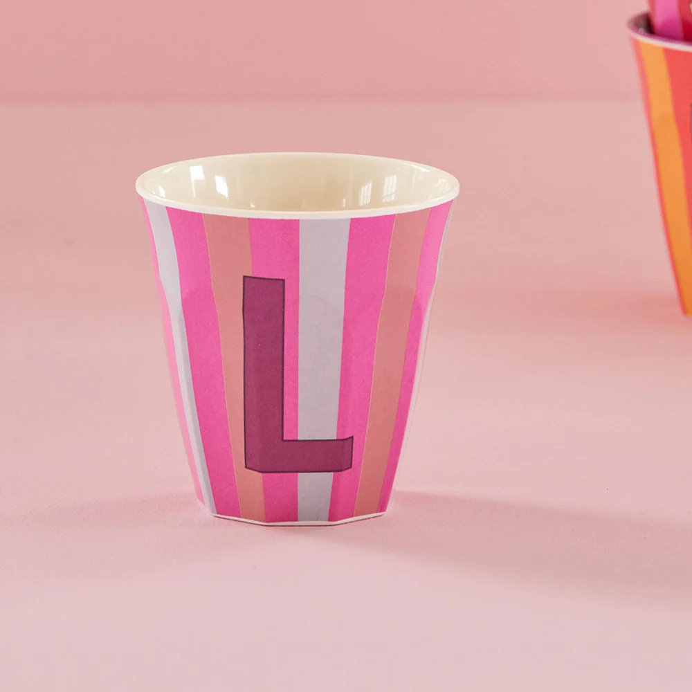 Rice  Melamin Becher Mittel 'Buchstabe L' Multicolor Stripes - Image 2
