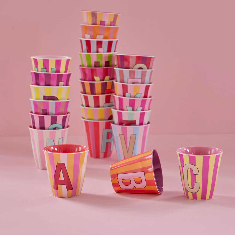 Rice  Melamin Becher Mittel 'Buchstabe L' Multicolor Stripes - Image 3