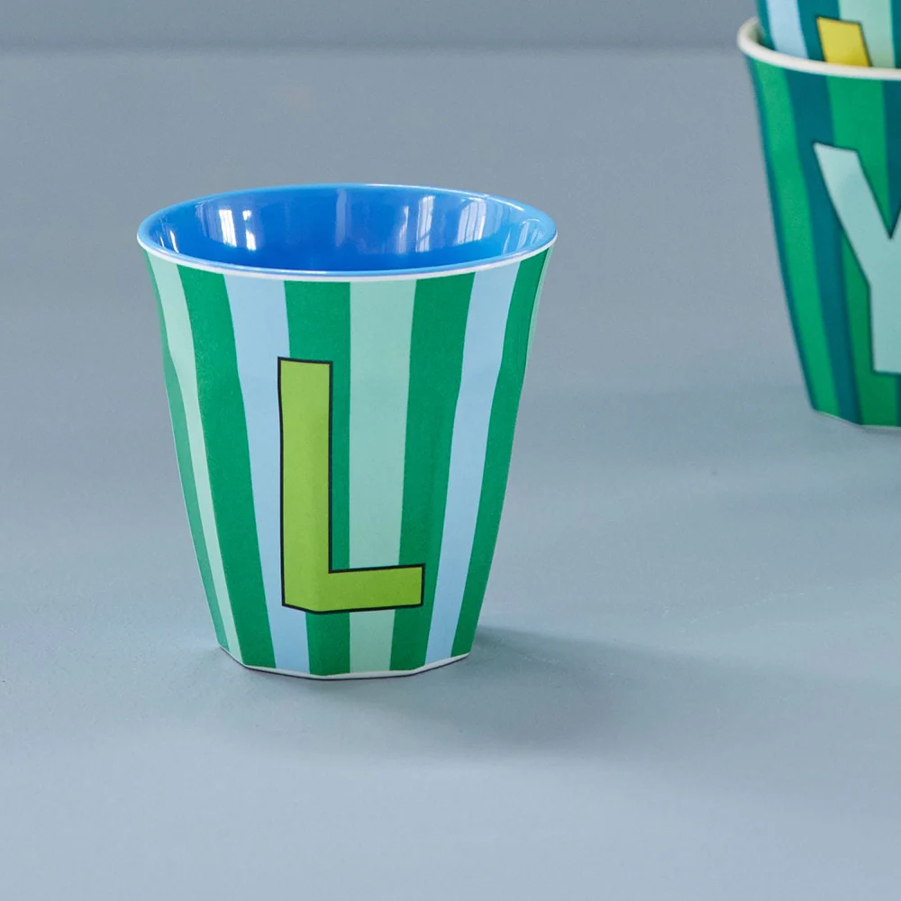 Rice  Melamin Becher Mittel 'Buchstabe L' Multicolor Stripes Blue - Image 3