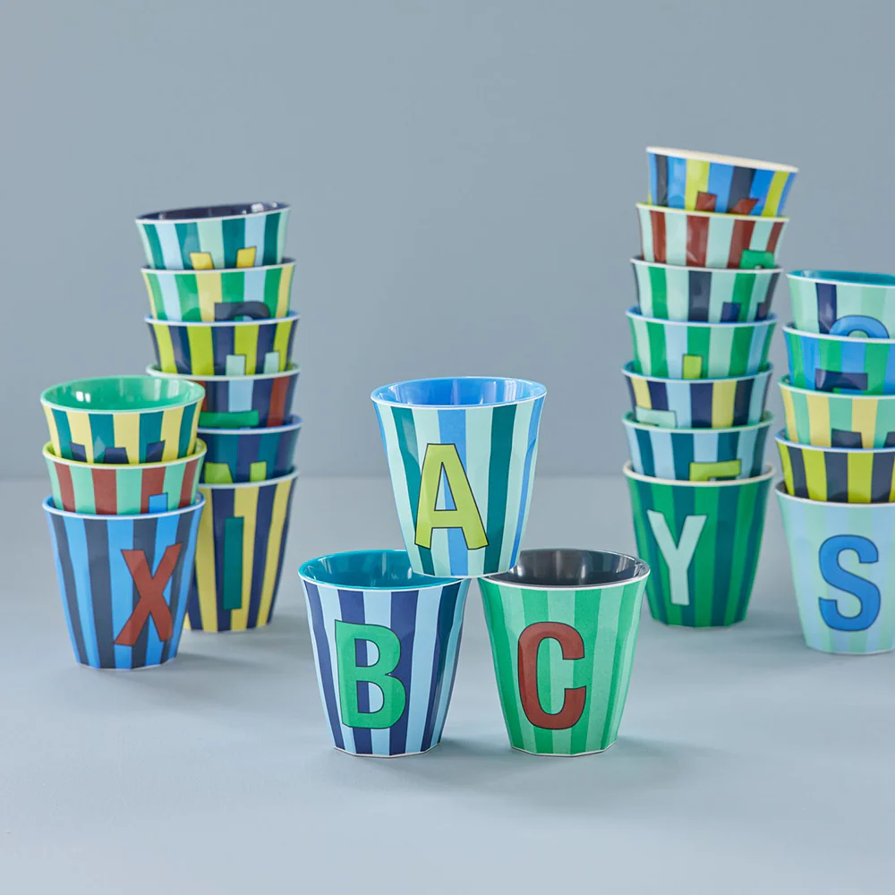 Rice  Melamin Becher Mittel 'Buchstabe M' Multicolor Stripes Green - Image 2