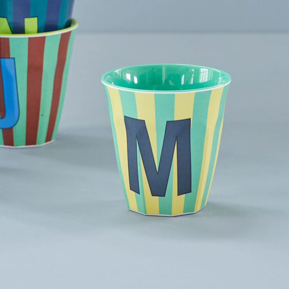Rice  Melamin Becher Mittel 'Buchstabe M' Multicolor Stripes Green - Image 3